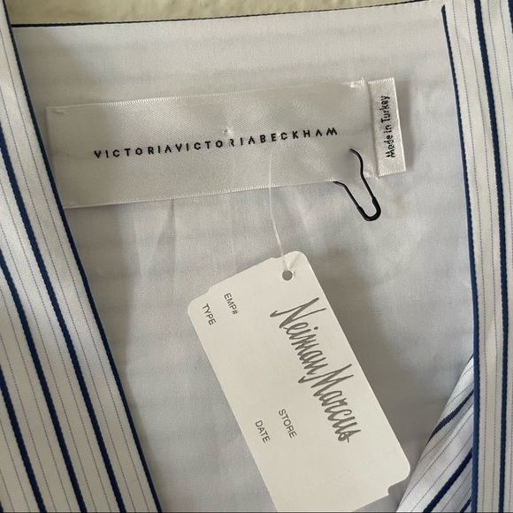 VICTORIA BECKHAM Split-Neck Long-Sleeve Pinstripe Cotton Blouse - Picture 5 of 5